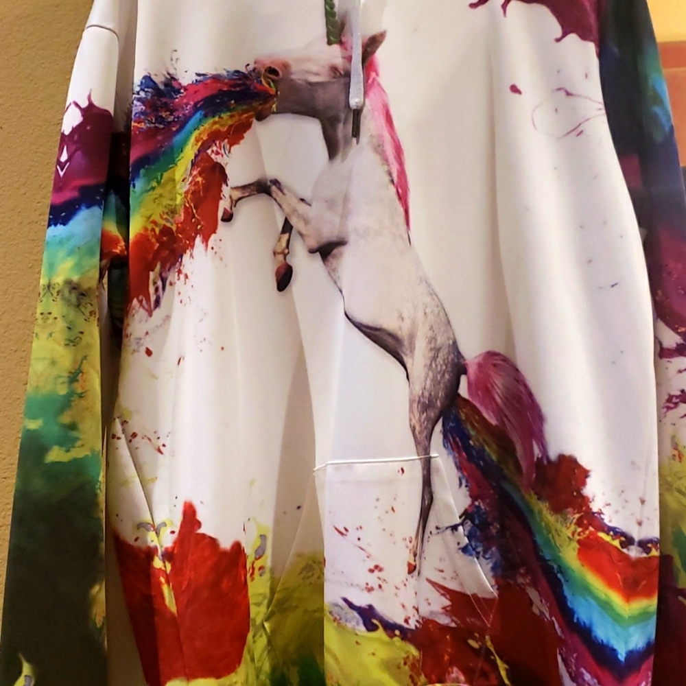 Large unicorn pull over sweatshirt with front pockets
